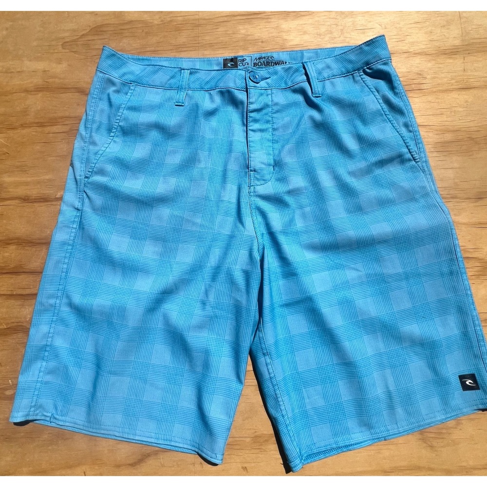 Rip Curl Mirage Boardwalk Hybrid Shorts Mens 34 Blue Plaid Stretch SurfWalkshort